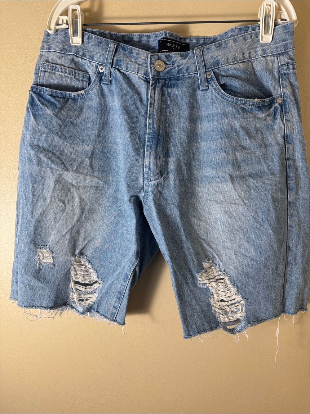 Forever 21 Light Blue Distressed Denim Jean Shorts